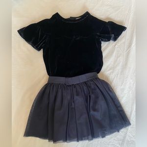 Jacadi Girls Navy Velvet Top with Navy Tutu Skirt - Size 2 / 3 Years